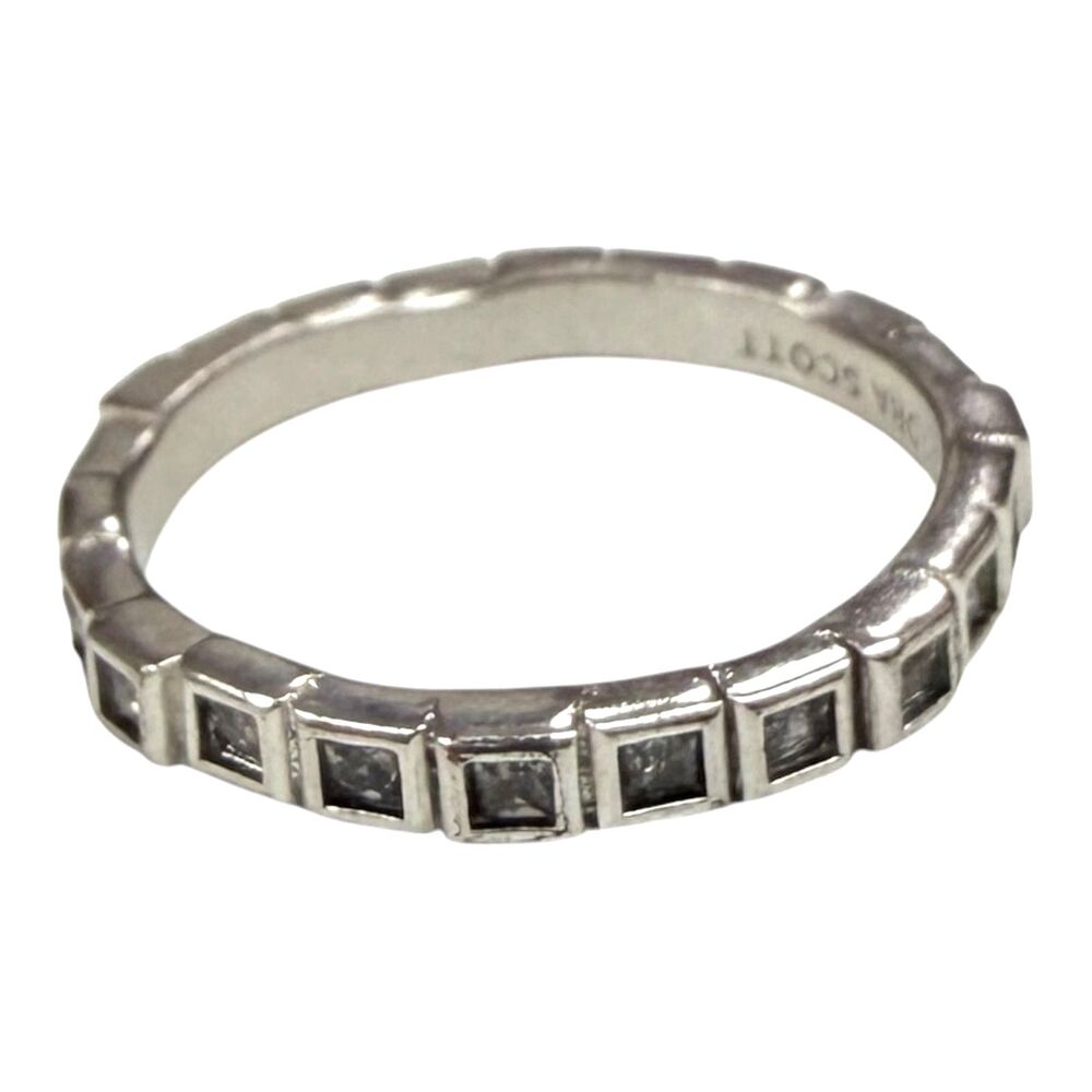 Kendra Scott Bowen Band Ring Size 9 Rhodium Silver with Clear Crystal Baguettes